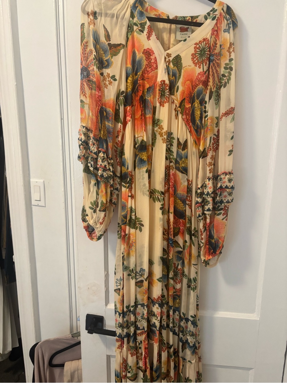 FARM Rio Cream Maxi Dress with Orange, Blue & Green Floral Print